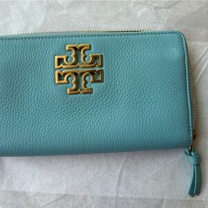 Tory Burch Blue Pebbled Leather Wallet